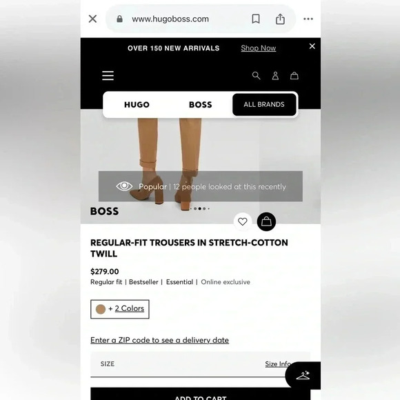 HUGO BOSS REGULAR-FIT TROUSERS IN STRETCH-COTTON TWILL SIZE 8 NWOT - Picture 5 of 11